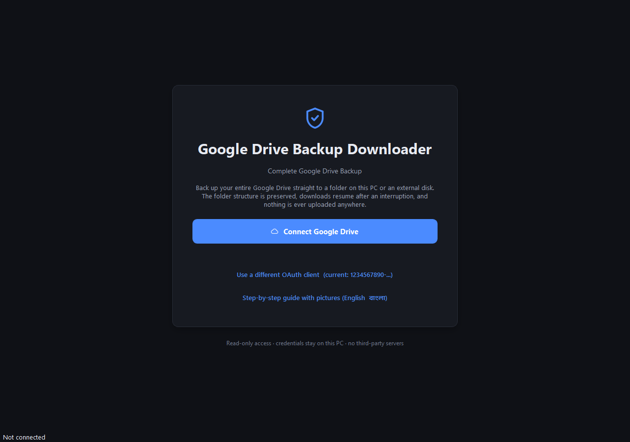 Welcome screen with a Connect Google Drive button